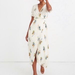 Madewell White Floral Midi Wrap Dress